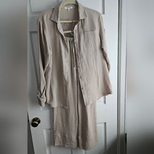 Splendid Addie cropped Wide-leg cotton gauze pants and button-down shirt Size S.